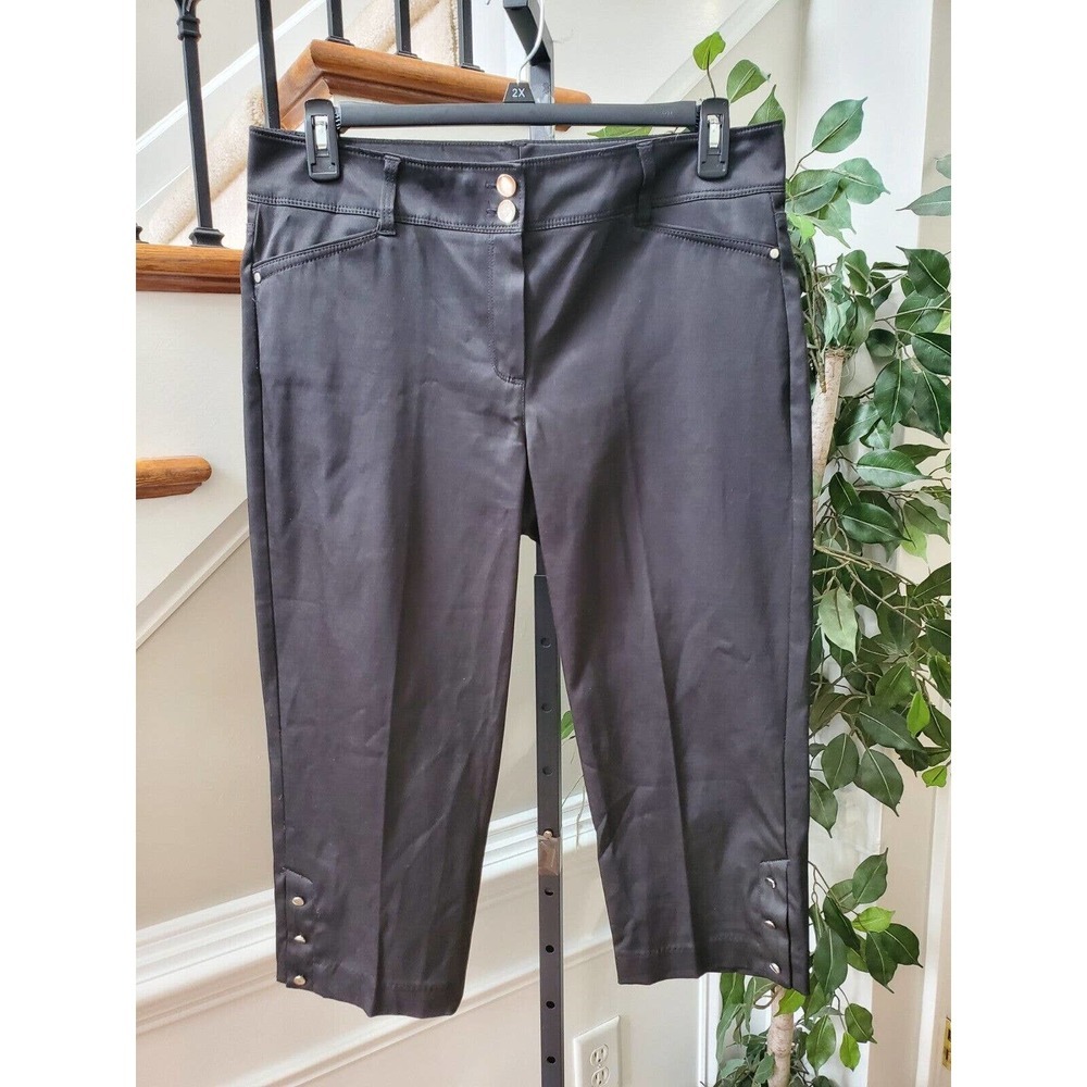 Sharagano Women's Solid Black Cotton Button Mid Rise Straight Fit Pant Size 12